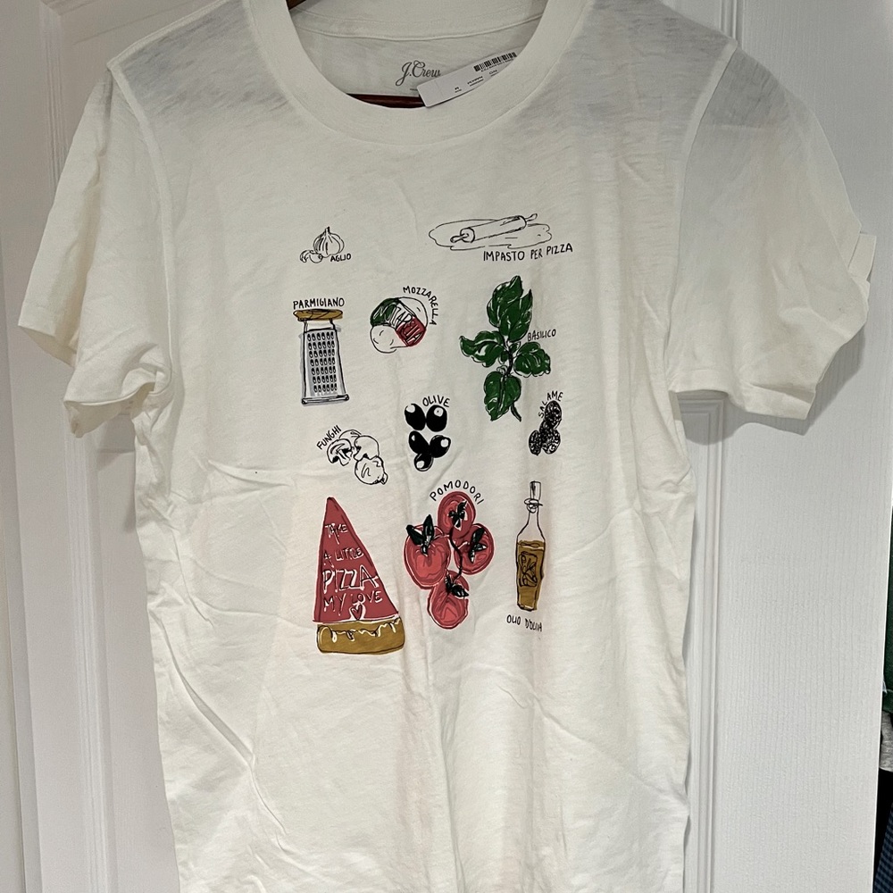 Jcrew T-shirt, Pizza/Italian food, ivory, medium. New with tags